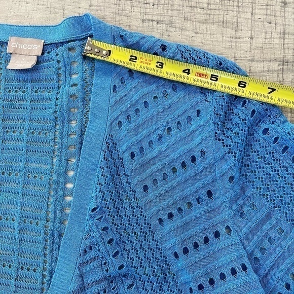 Chico’s Women’s Tie-Front Pointelle Stitch Cardigan Sweater Blue Sz 1/Medum NWOT - Picture 9 of 11